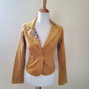 Cell Embellished Beaded Corduroy Blazer Jacket Size S New
